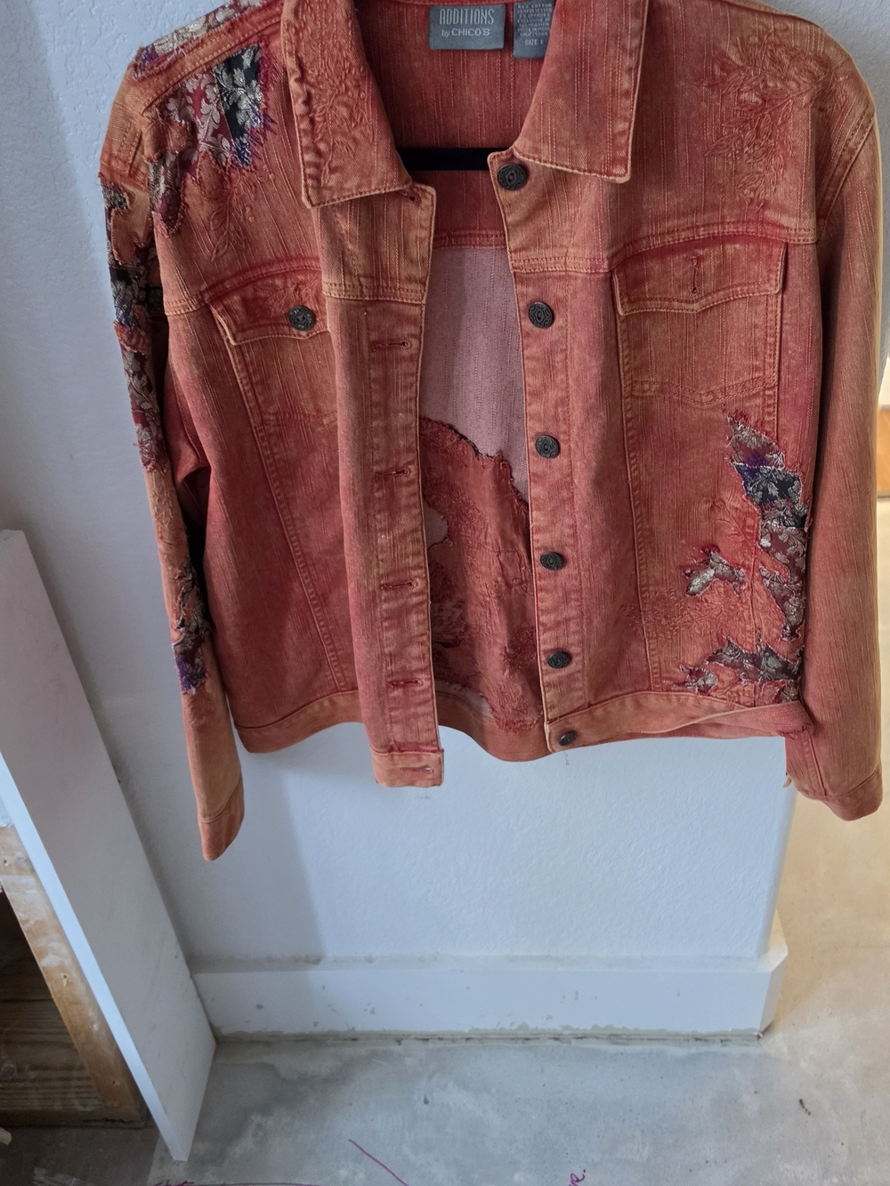 Chico's Burnt Orange Embroidered Denim Jacket